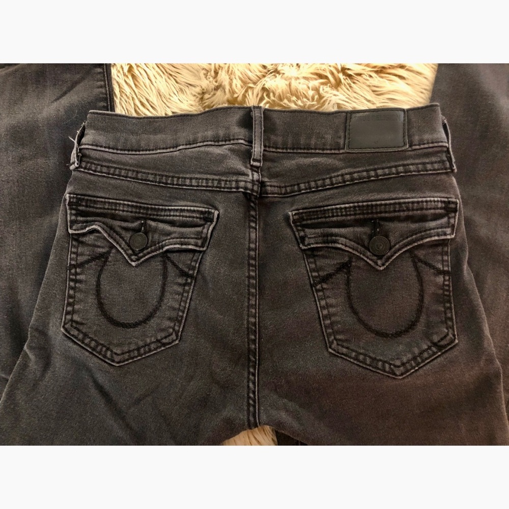 True Religion Halle Mid Rise Super Skinny Black Denim Jean